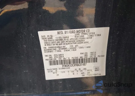 2009 Ford Flex Sel z USA, uszkodzony, nr VIN 2FMDK52CX9BA31487